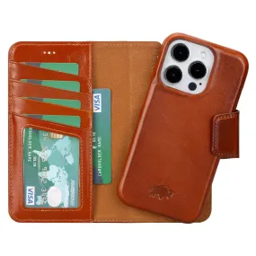 Burkley Leather Wallet Case - iPhone 15 Pro, Burnished Tan Hybrid Detail