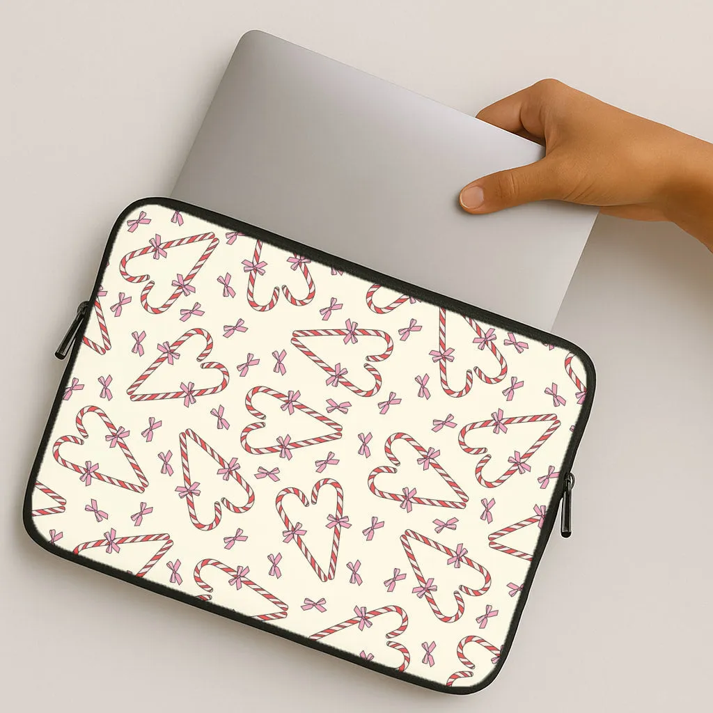 Candy Cane Love Heart Pattern Laptop Sleeve Elegant Craft