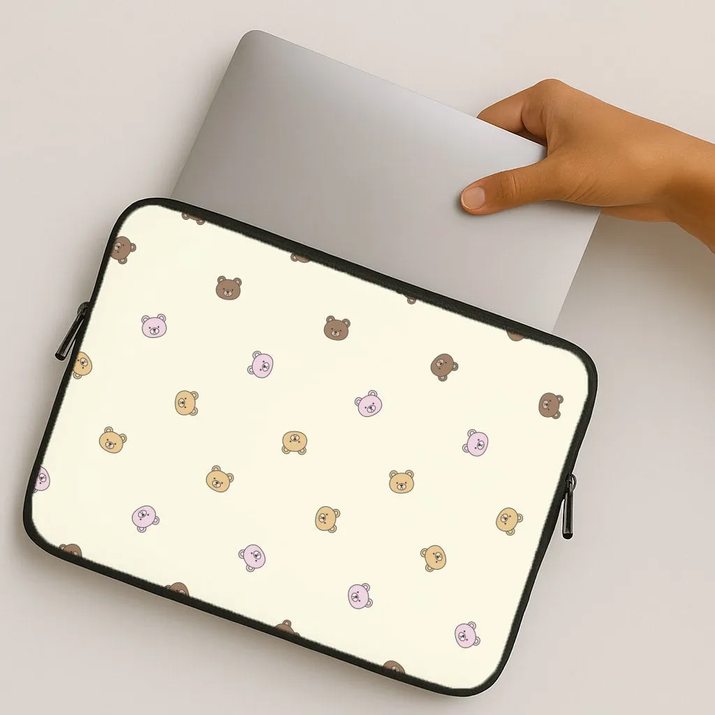 Miniature Teddy Bear Faces Pattern Laptop Sleeve Durable Accessory