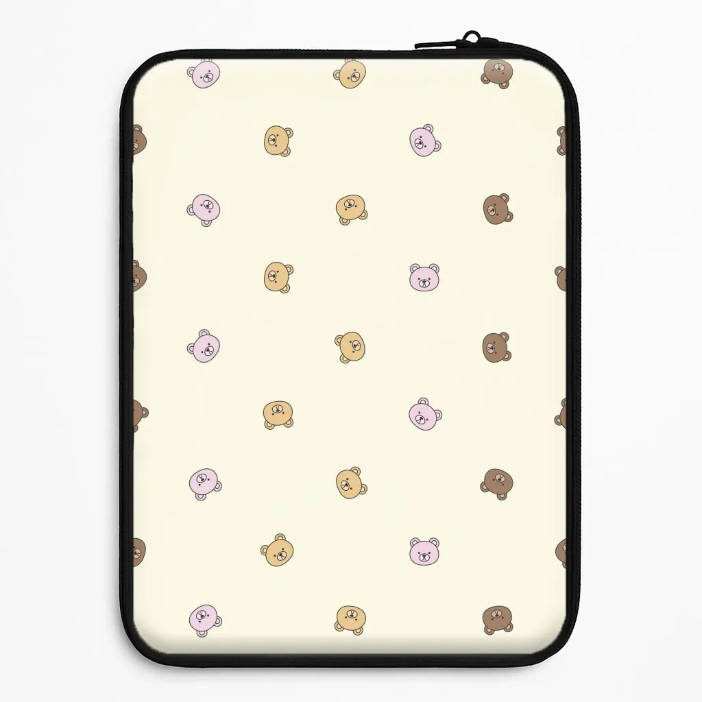 Miniature Teddy Bear Faces Pattern Laptop Sleeve Heat resistant Elegant Detail