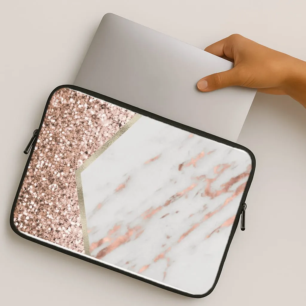 Soft Surface Design Rose Gold Marble & Glitter Laptop Sleeve