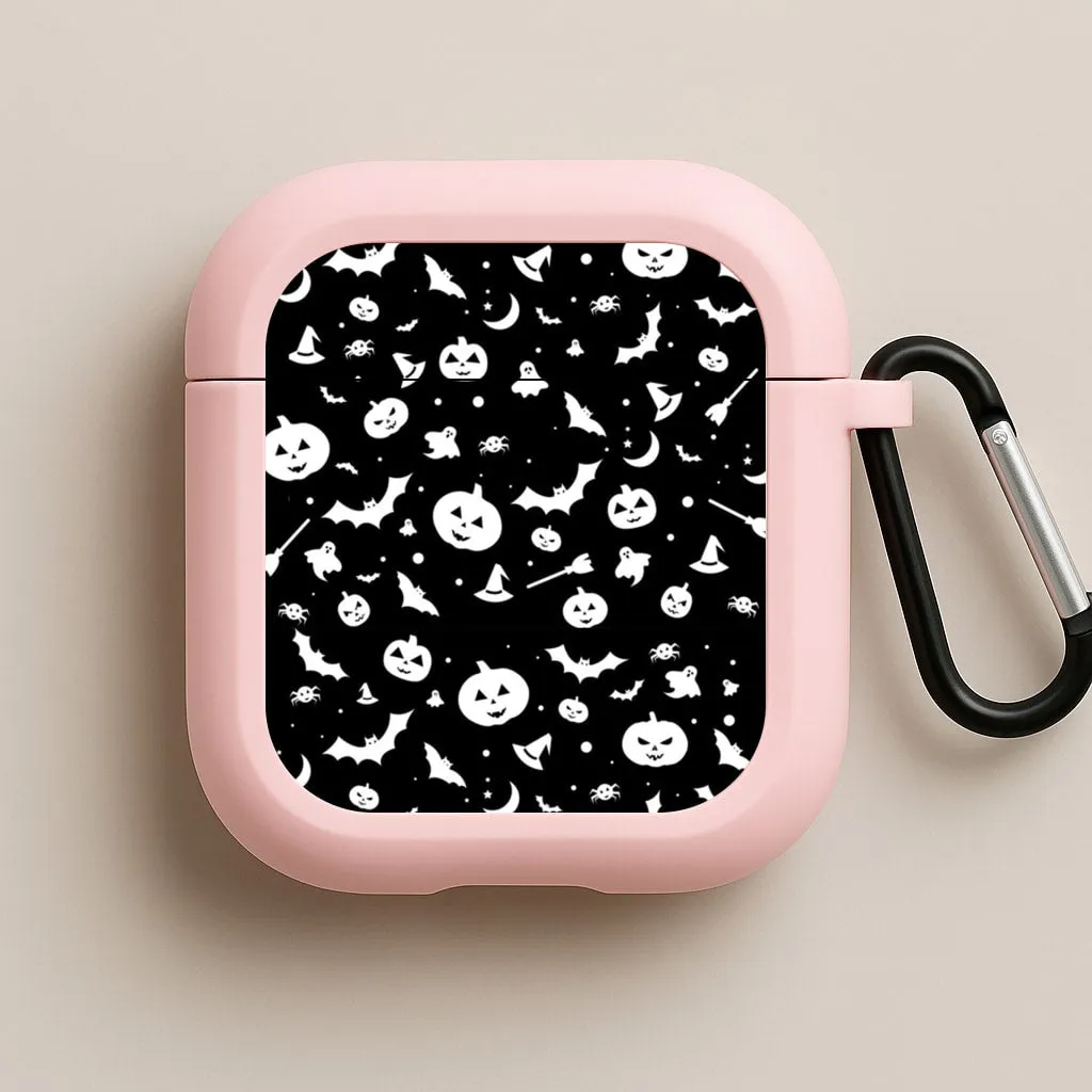 Black and White Halloween Pattern AirPods Case lightweight commuter silicone airpods shell Creative Silicone Organizer