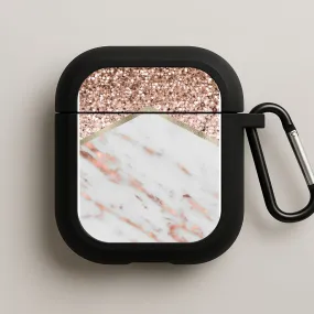 Soft Smooth Coating shockproof everyday case Rose Gold Marble & Glitter AirPods Case