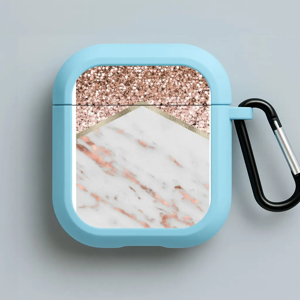 Rose Gold Marble & Glitter AirPods Case Durable Texture Cover
