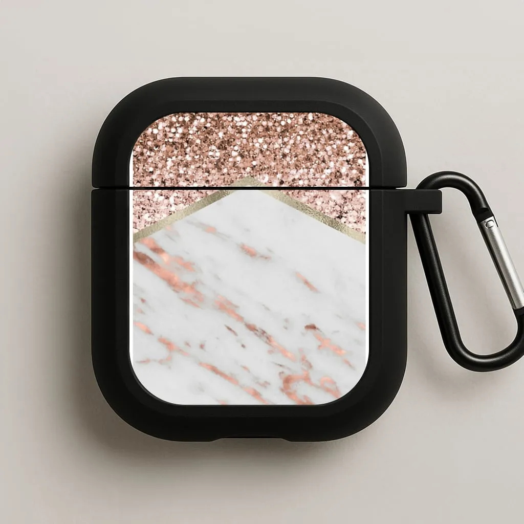 Soft Smooth Coating shockproof everyday case Rose Gold Marble & Glitter AirPods Case