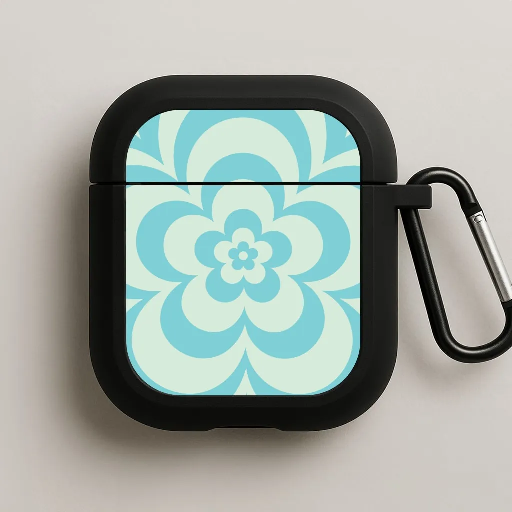 Portable Tech Organizer Teal Abstract Flower Pattern  AirPods Case