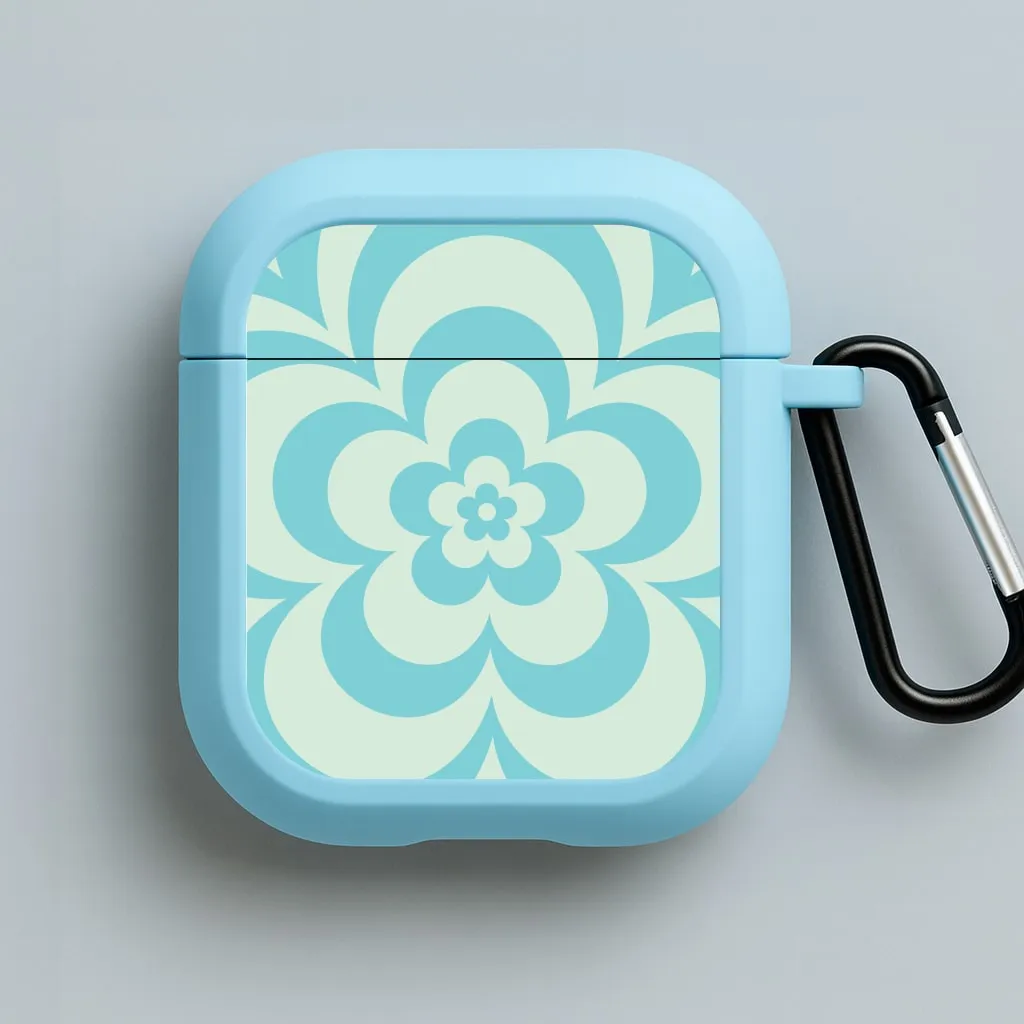 portable ergonomic pastel airpods protector Vivid Pattern Cover Teal Abstract Flower Pattern  AirPods Case