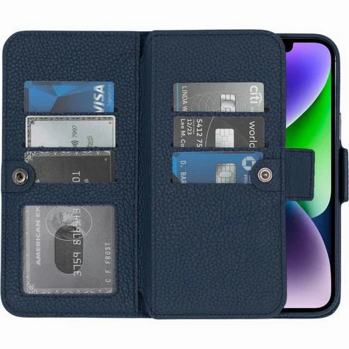 Daily Grip Rugged Texture Windsor iPhone 14 Plus Bi-Fold Wallet Case, Monaco Blue