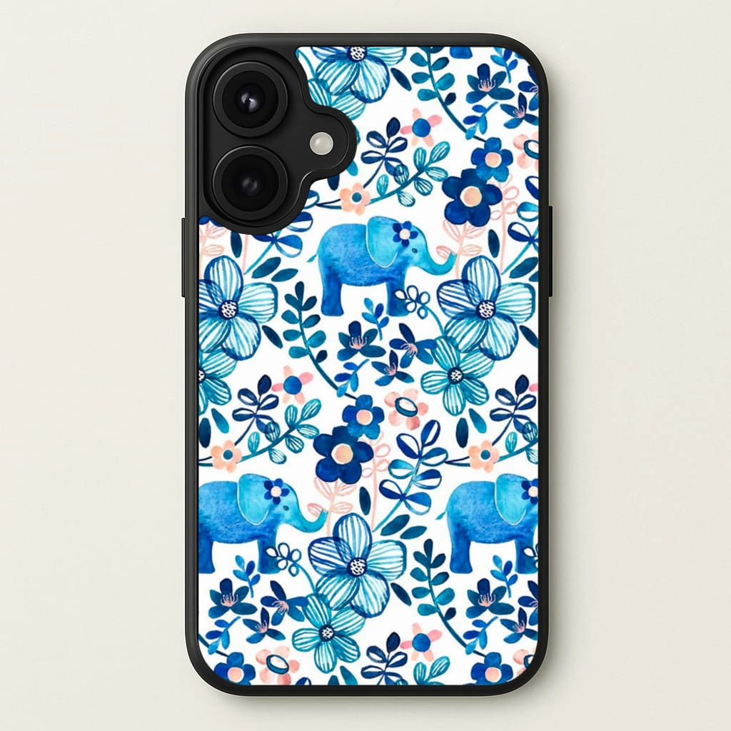 Elephant and Floral Pattern Phone Case Simple Texture Tough Frame