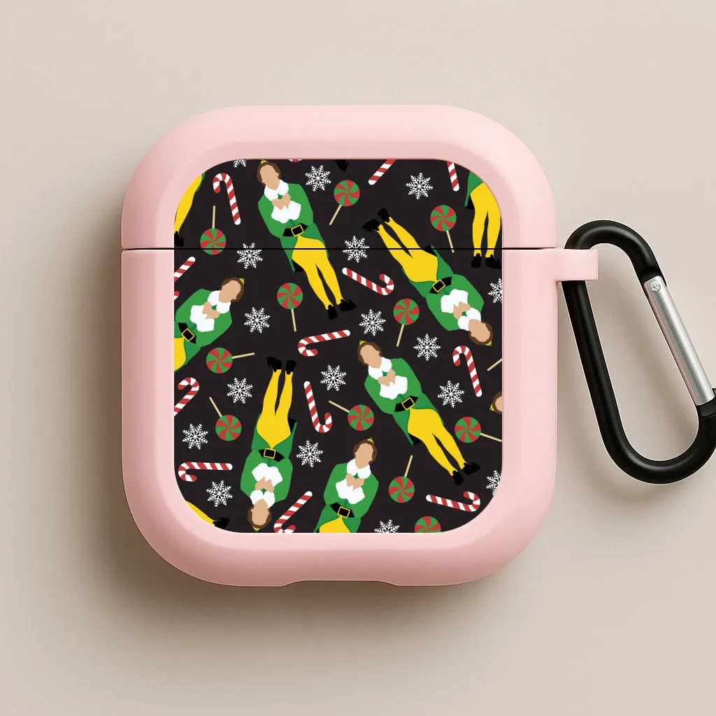 leather wrapped airpods case Elf Candy Cane Pattern AirPods Case