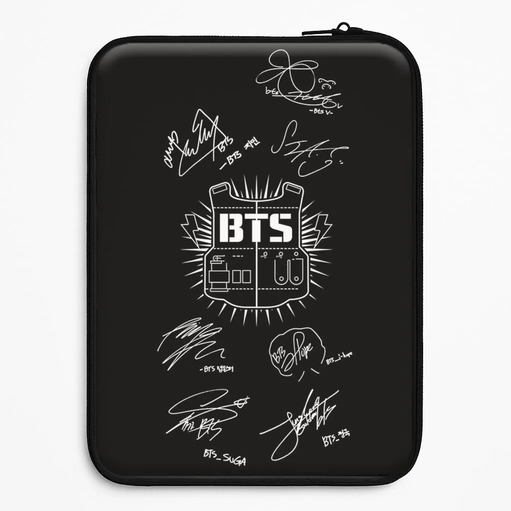 Smooth Design Black K-Pop Band Army Logo and Signatures Laptop Sleeve