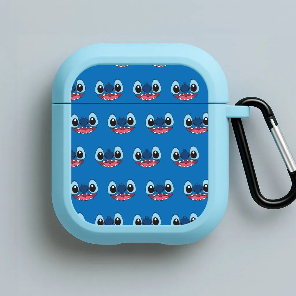 durable waterproof airpods protector soft flexible commuter travel cover Blue Alien Face Pattern AirPods Case