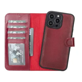 Smooth Texture Carter Detachable Leather Wallet Case ?C iPhone 14 Pro, Red