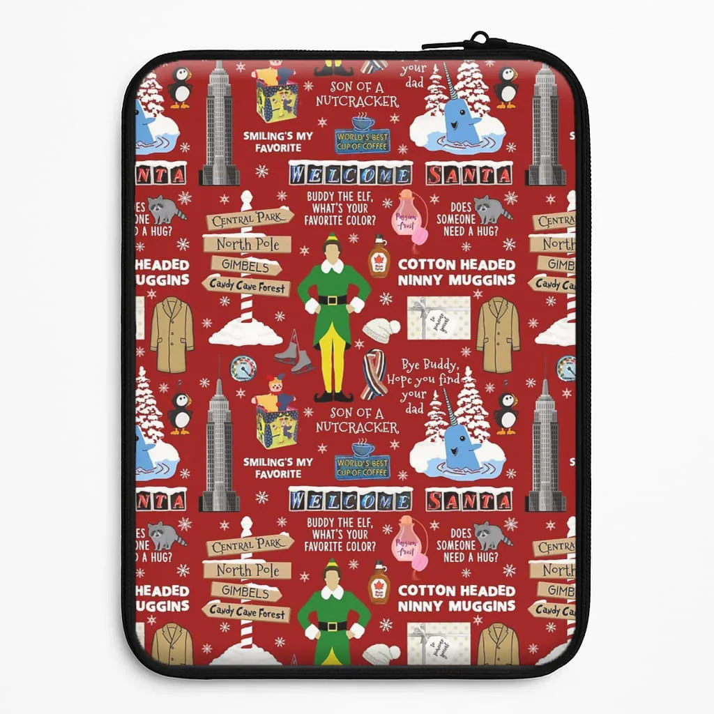Portable Protection Modern Grip Design Red Elf Pattern Laptop Sleeve