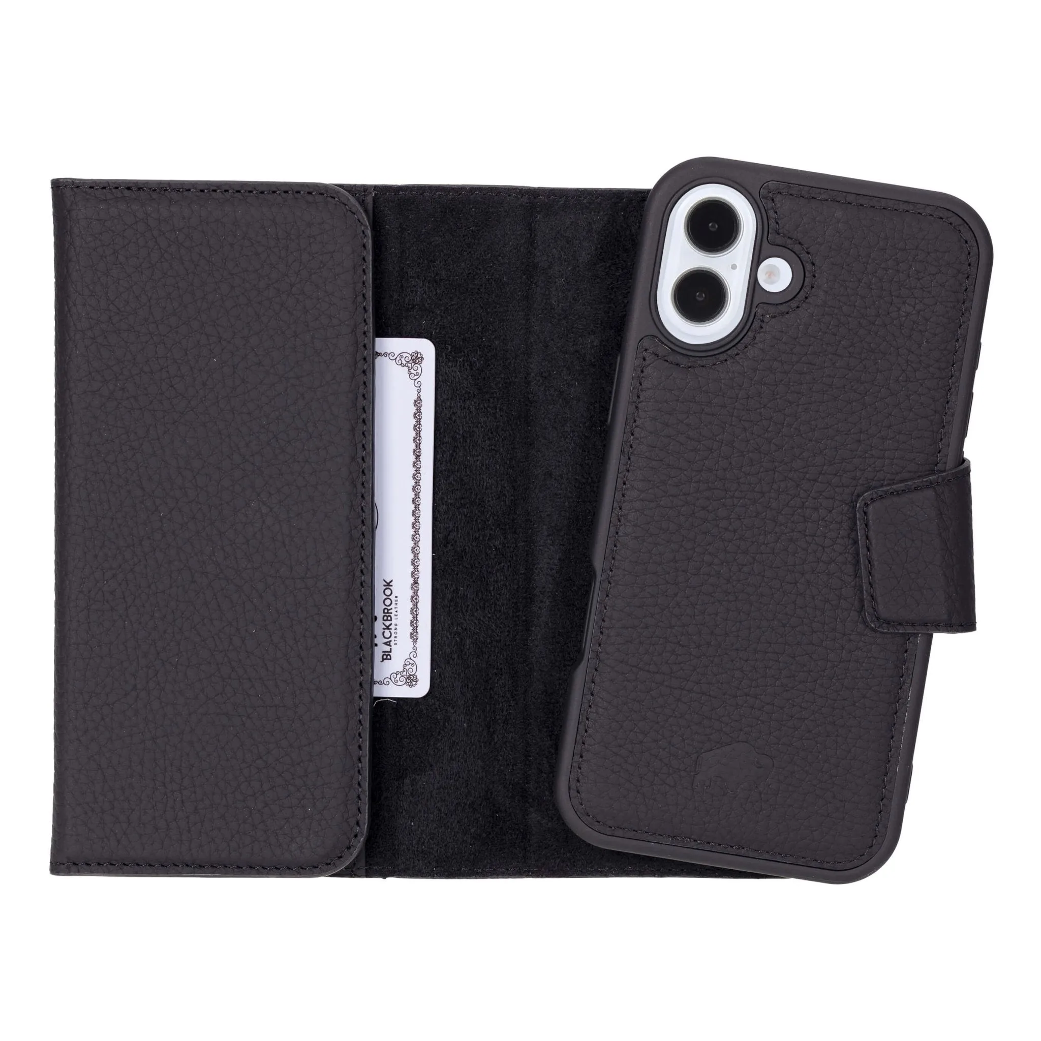 Smooth Edge Design Daily Carry Tudor Tri-Fold Leather Wallet Case ?C iPhone 16 Plus, Pebble Black