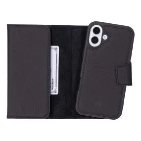 Smooth Edge Design Daily Carry Tudor Tri-Fold Leather Wallet Case ?C iPhone 16 Plus, Pebble Black