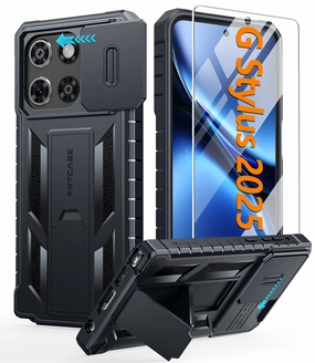 Strong Frame FNTCASE for Moto G Stylus 5G 2025 6.7 inch Matte Textured Sturdy Bumper Rugged Case with Slidable Camera Lens Cover, Kickstand