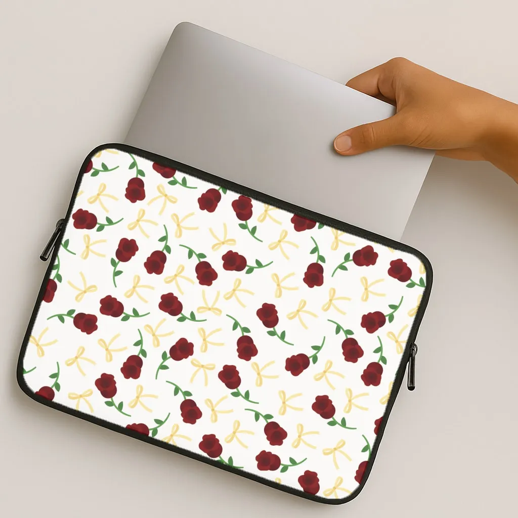 Roses And Bows Pattern Laptop Sleeve Custom Fit Smooth Feel Surface