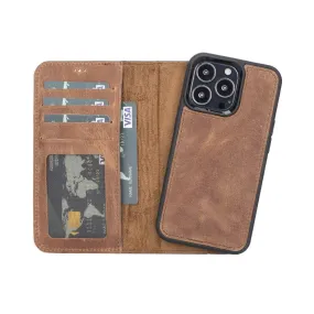 Carter Detachable Leather Wallet Case ?C iPhone 13 Mini, Saddle Brown Stylish Finish Rugged Surface Build