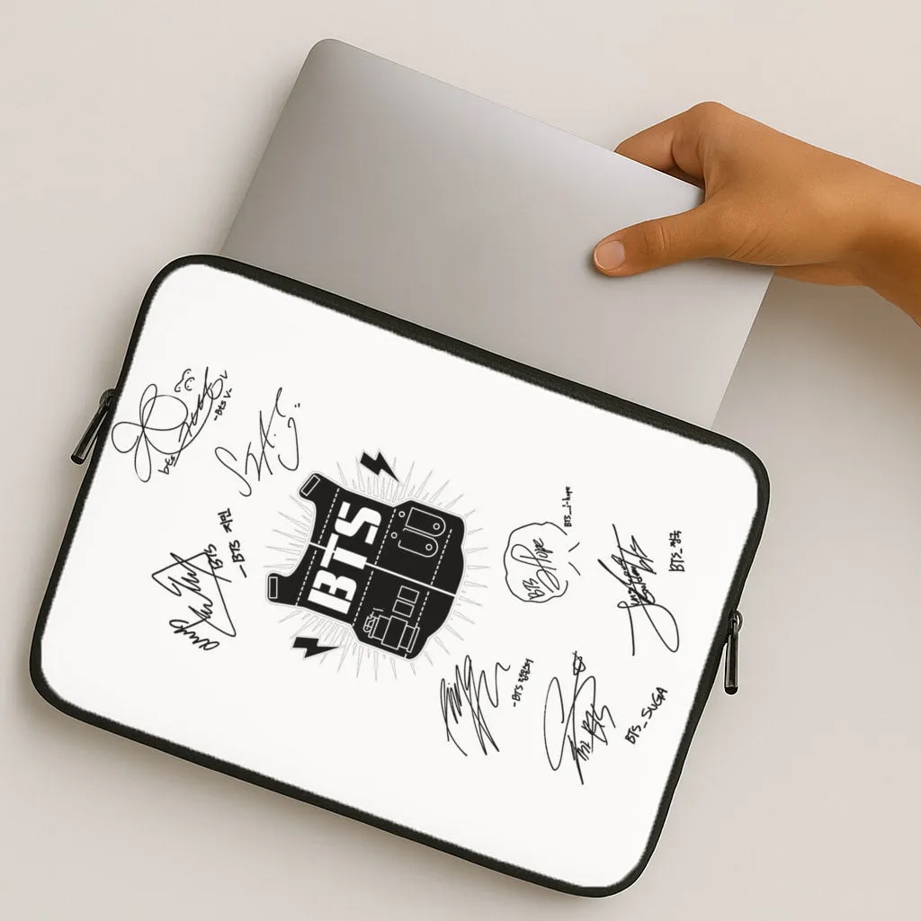 White K-Pop Band Army Logo and Signatures Laptop Sleeve Glossy Pattern Outdoor Adventure