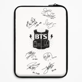 White K-Pop Band Army Logo and Signatures Laptop Sleeve Raised Bezels