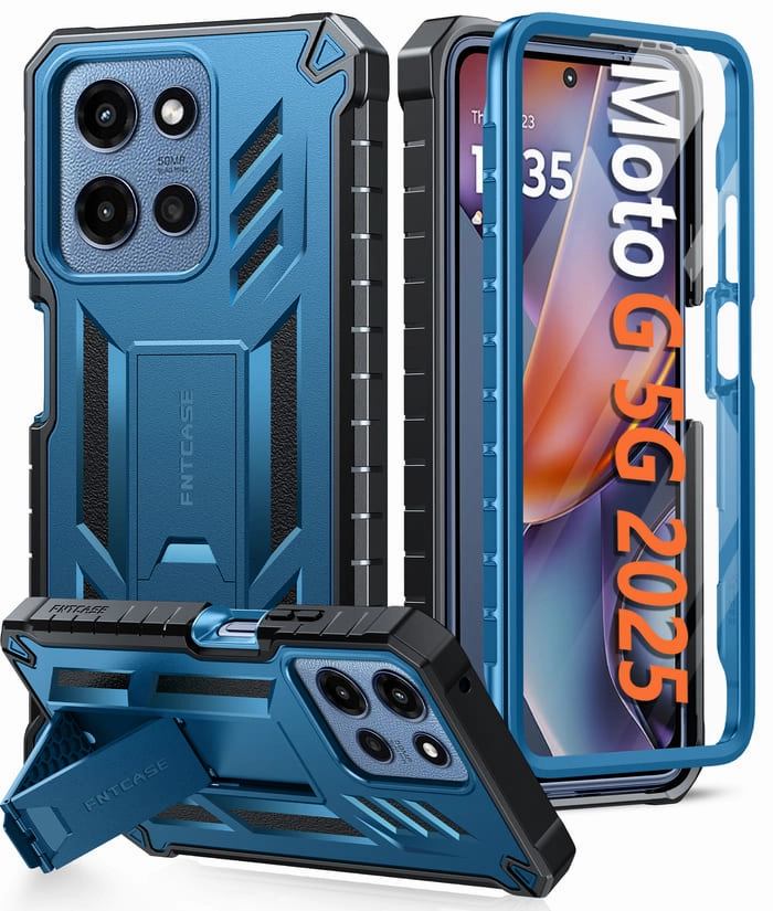 FNTCASE For Moto G 5G 2025 6.7 Inch Phone Case: Military Grade Shockproof with Built-in Screen Protector and Kickstand Modern Touch Flexible Detail