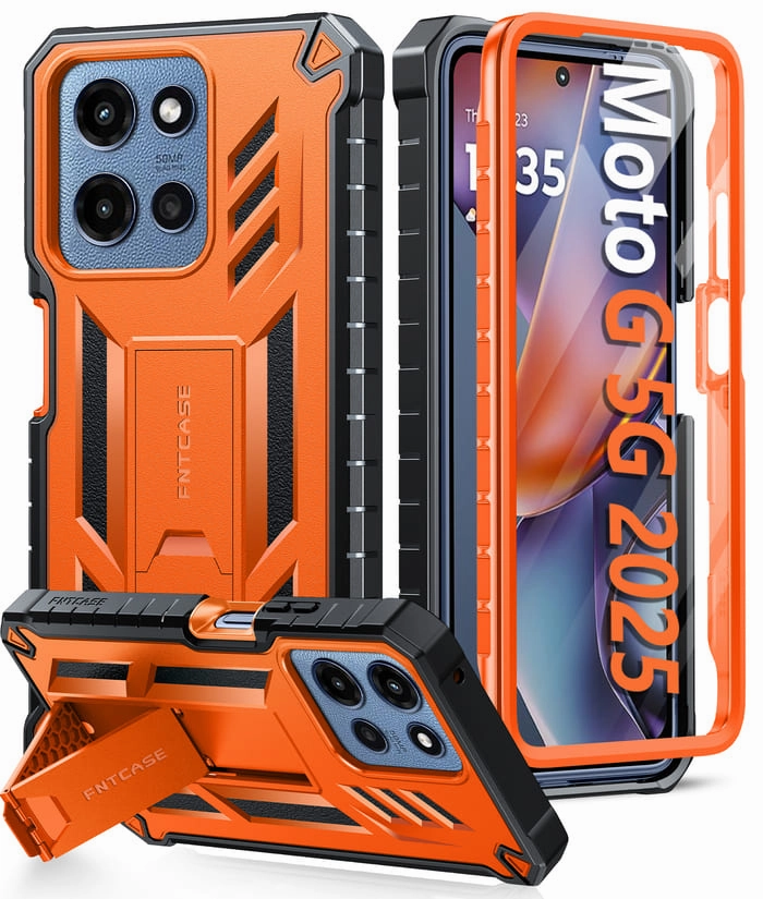 Stylish Detail Layer FNTCASE For Moto G 5G 2025 6.7 Inch Phone Case: Military Grade Shockproof with Built-in Screen Protector and Kickstand