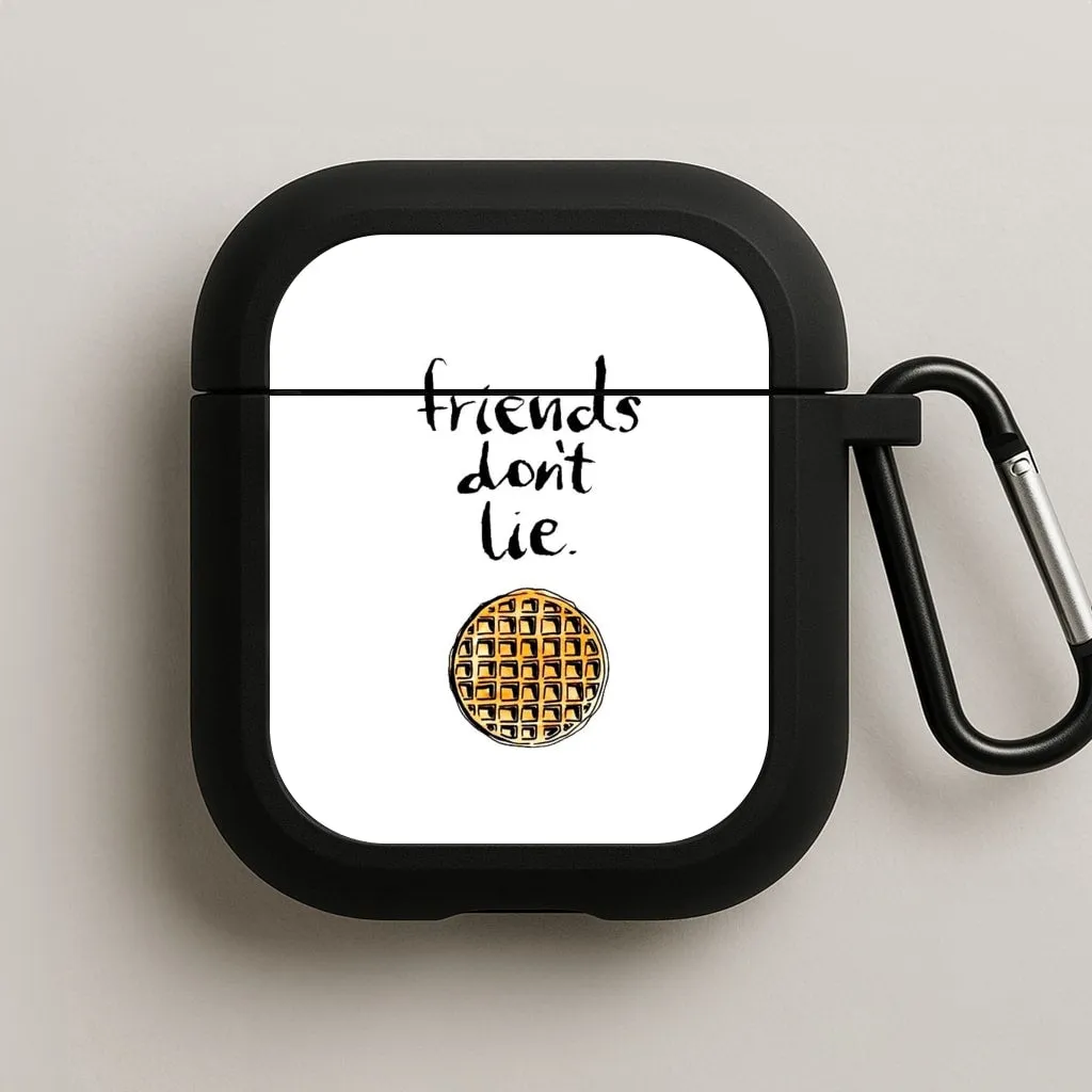 modern minimalist design strong frame earbuds case Friends Don't Lie Waffle AirPods Case