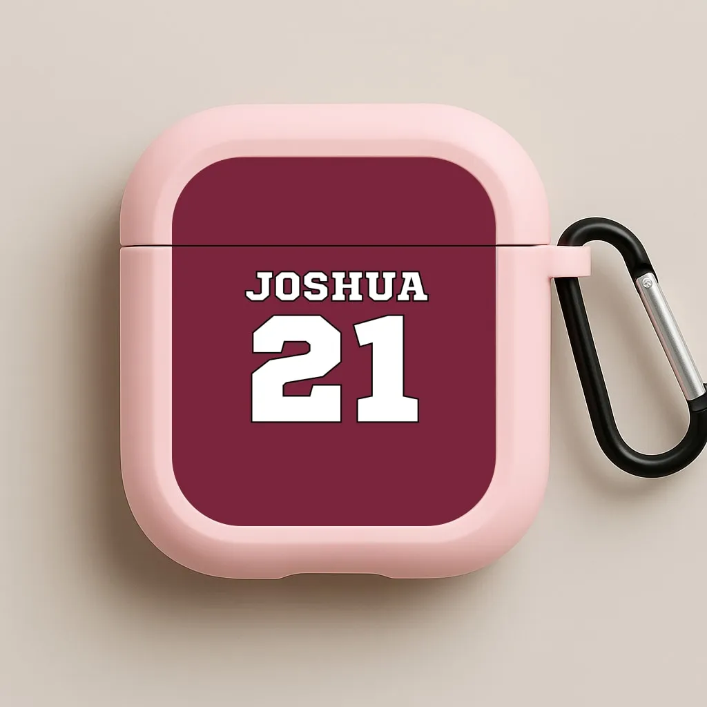 Burgundy - Personalised Football AirPods Case portable everyday silicone protector vintage style airpods case