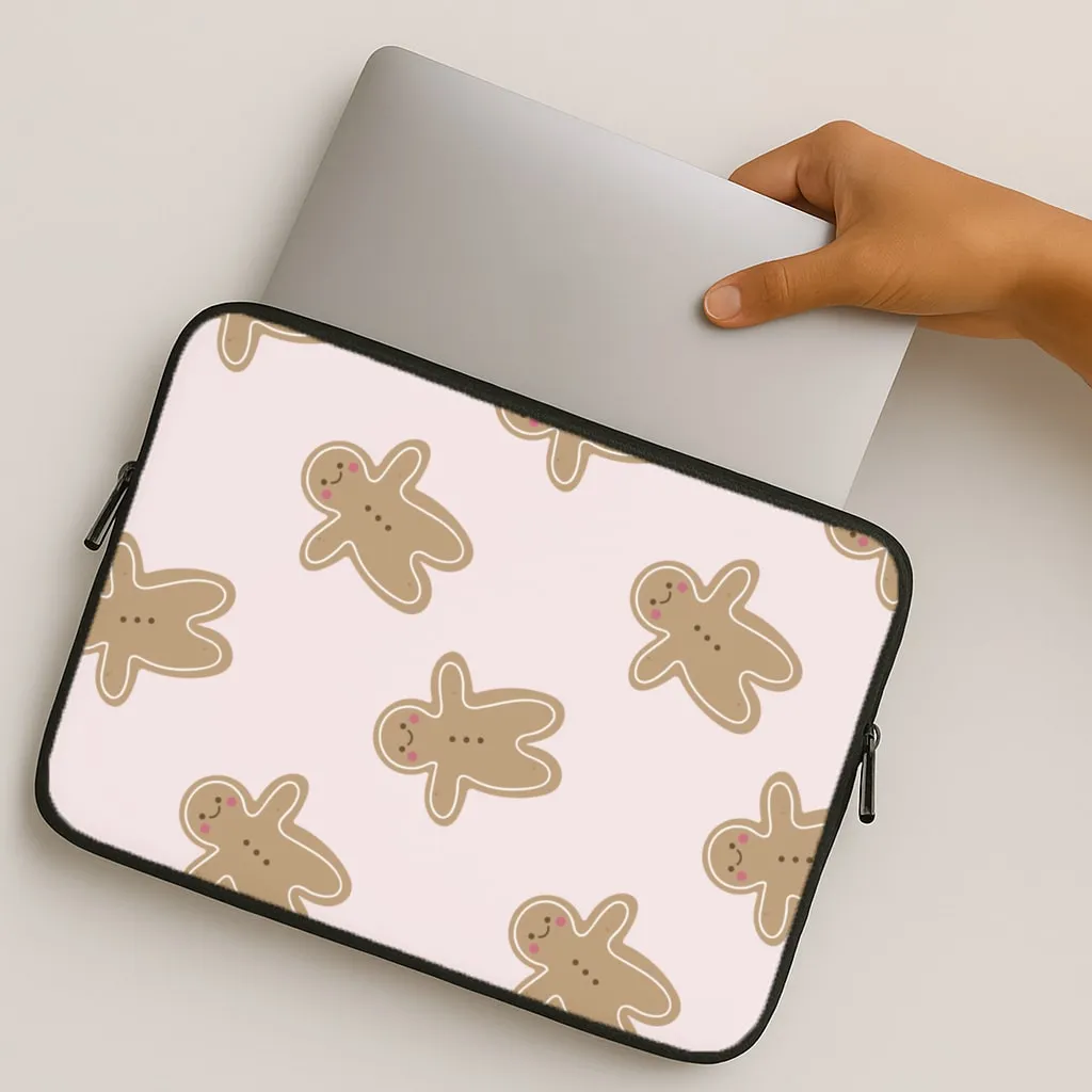 Gingerbread Men Christmas Pattern Laptop Sleeve Minimal Edge Design