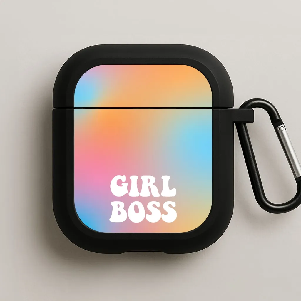 vivid pastel portable soft leather airpods protector Slim Protective Holder Girl Boss - Aesthetic Quote AirPods Case