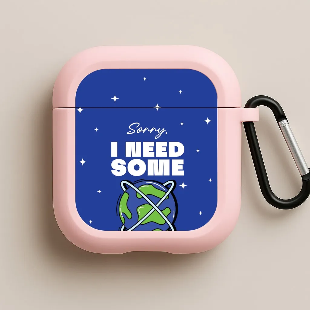 Vivid Silicone Finish Cartoon I Need Some Space AirPods Case