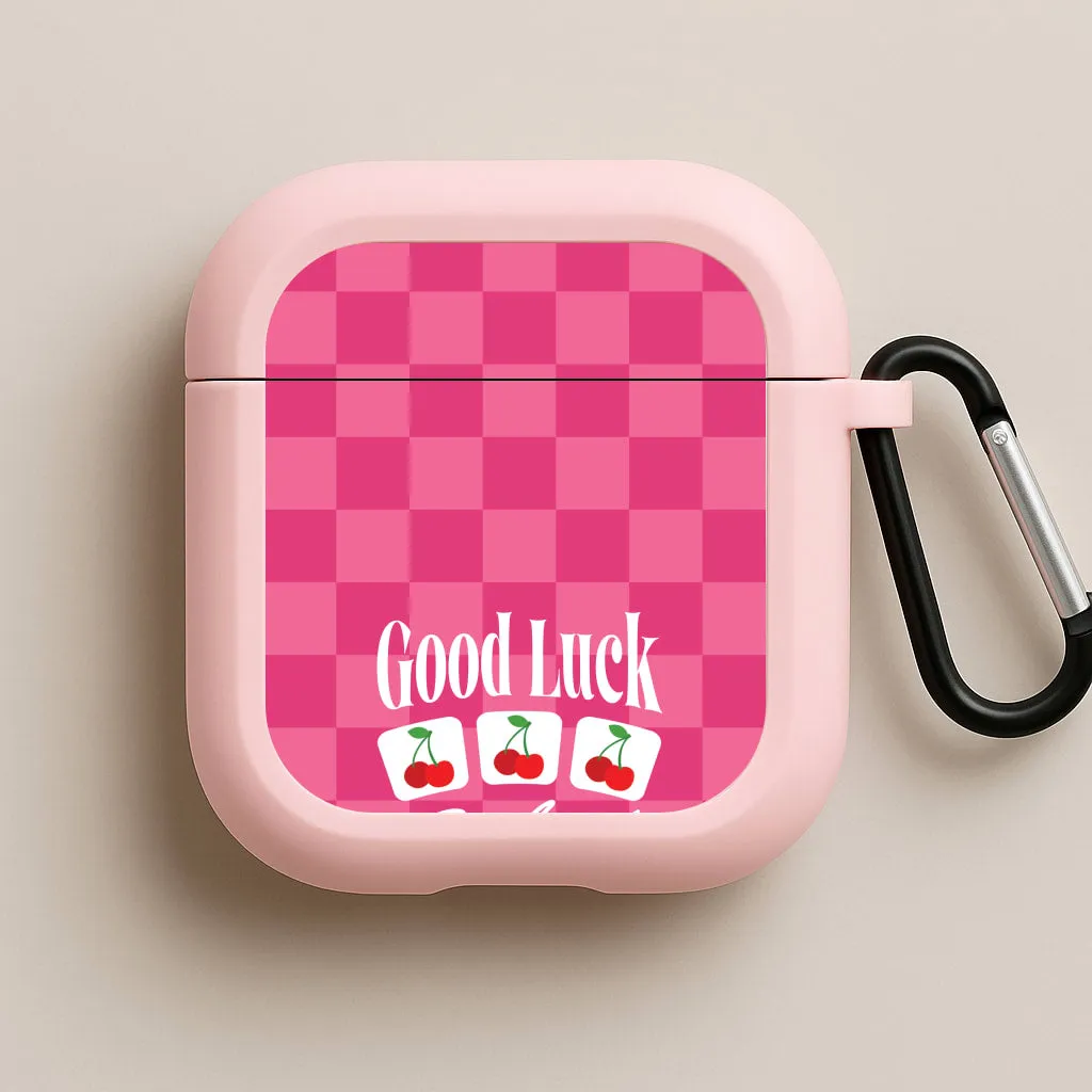 portable pocket leather airpods shell Good Luck Babe Cherries AirPods Case