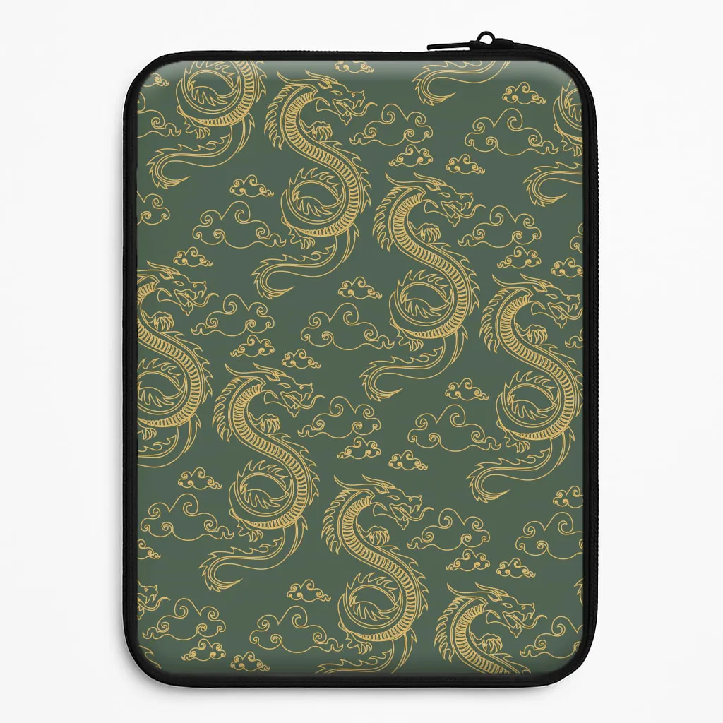 Green And Gold Dragon Pattern Laptop Sleeve Stylish Surface Design