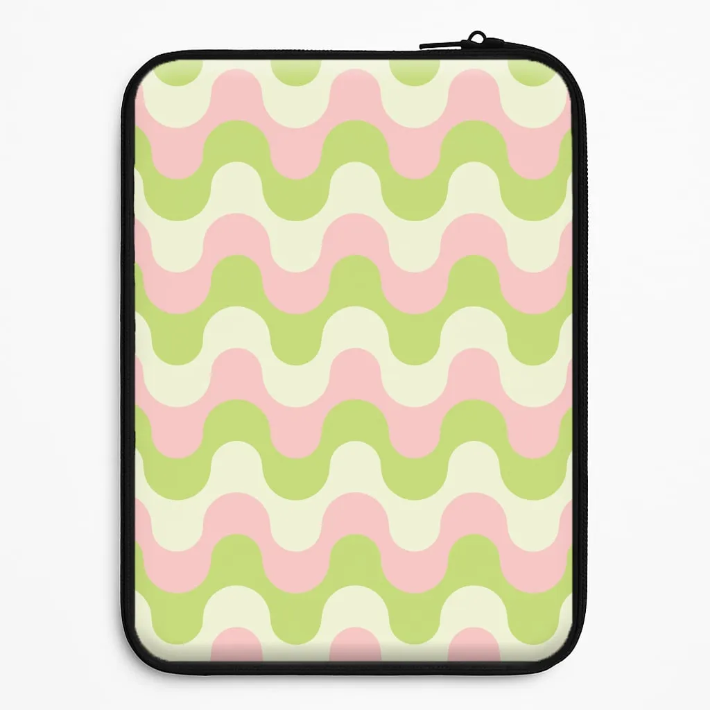 Green And Pink Retro Waves Pattern Laptop Sleeve Premium Look