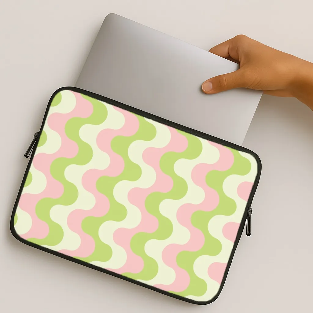 Green And Pink Retro Waves Pattern Laptop Sleeve Stylish Grip Texture