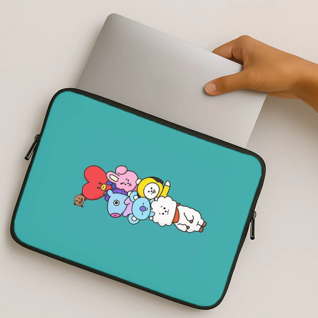 Green BT21 - RJ, Mang, Koya, Chimmy, Cooky, Shooky, Tata - K Pop Laptop Sleeve Rugged Surface Build