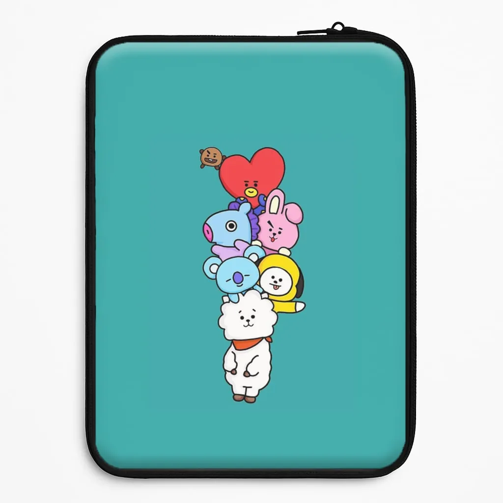 Green BT21 - RJ, Mang, Koya, Chimmy, Cooky, Shooky, Tata - K Pop Laptop Sleeve Smooth Surface Layer