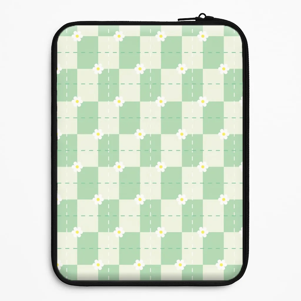Green Plaid Daisies  Laptop Sleeve Modern Layer