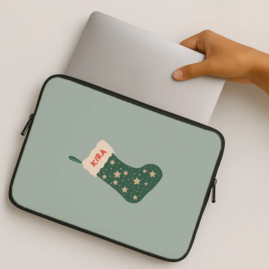Green Stocking - Personalised Christmas Laptop Sleeve Refined Edge Soft Shield