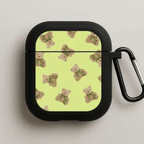 Green Teddy Bears AirPods Case Minimalist Tech Pouch
