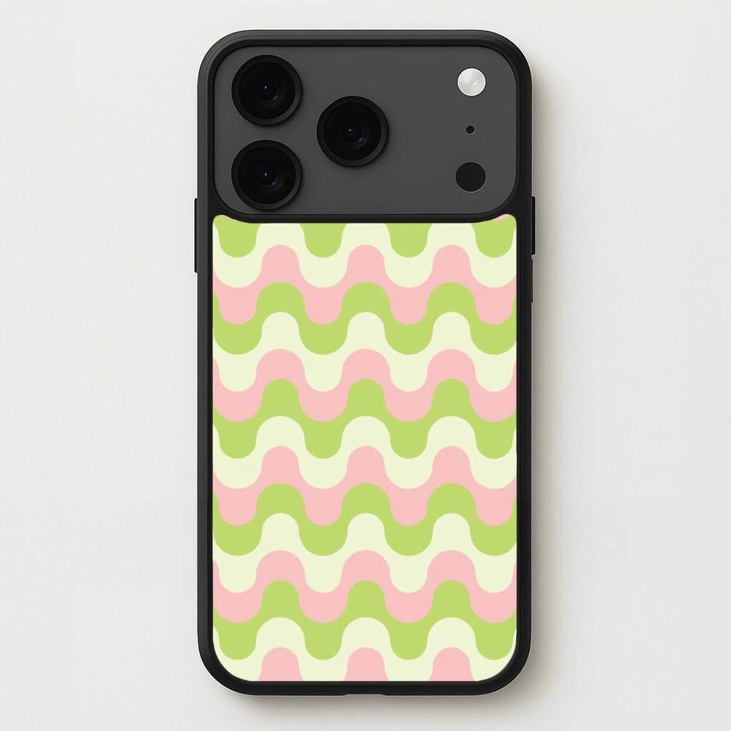 Green And Pink Retro Waves Pattern Phone Case Premium Surface Finish