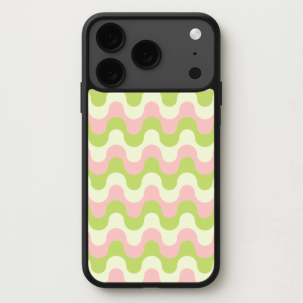 Green And Pink Retro Waves Pattern Phone Case Soft Look Texture