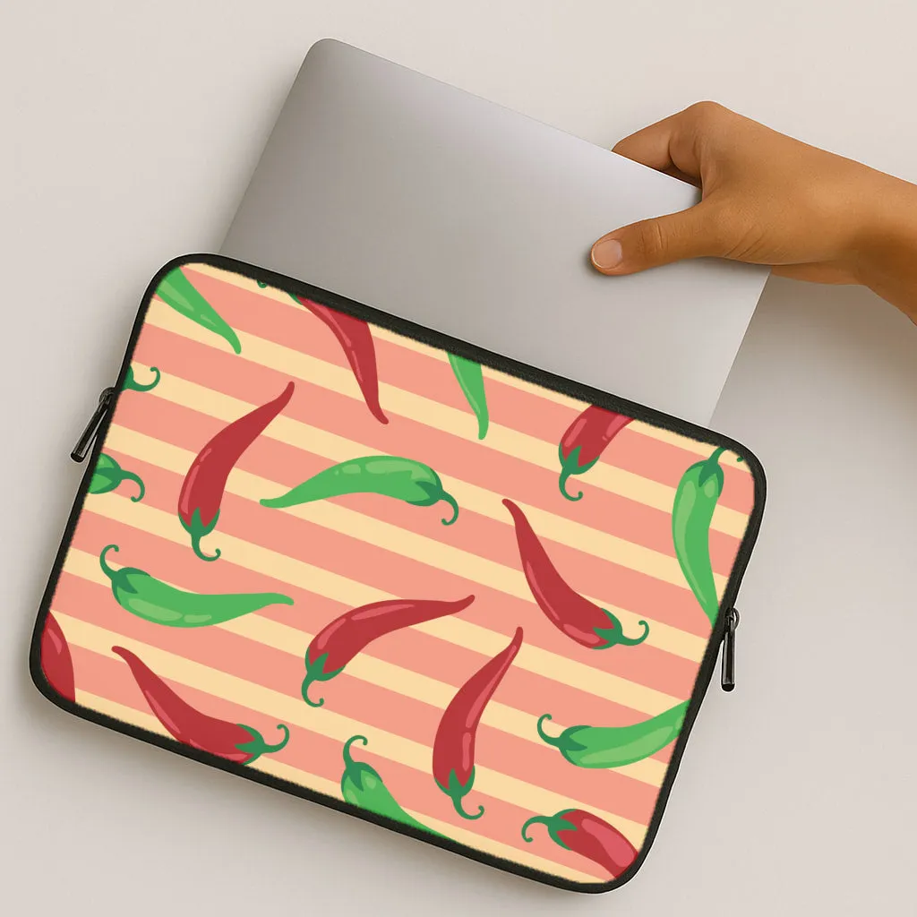 Casual Design Grip Assist Chilis With Stripes Pattern Laptop Sleeve