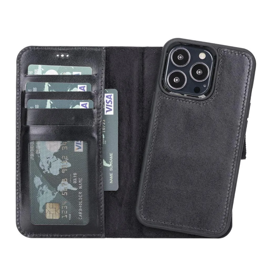 Shock shield High strength Carter Detachable Leather Wallet Case ?C iPhone 13 Pro, Rustic Black