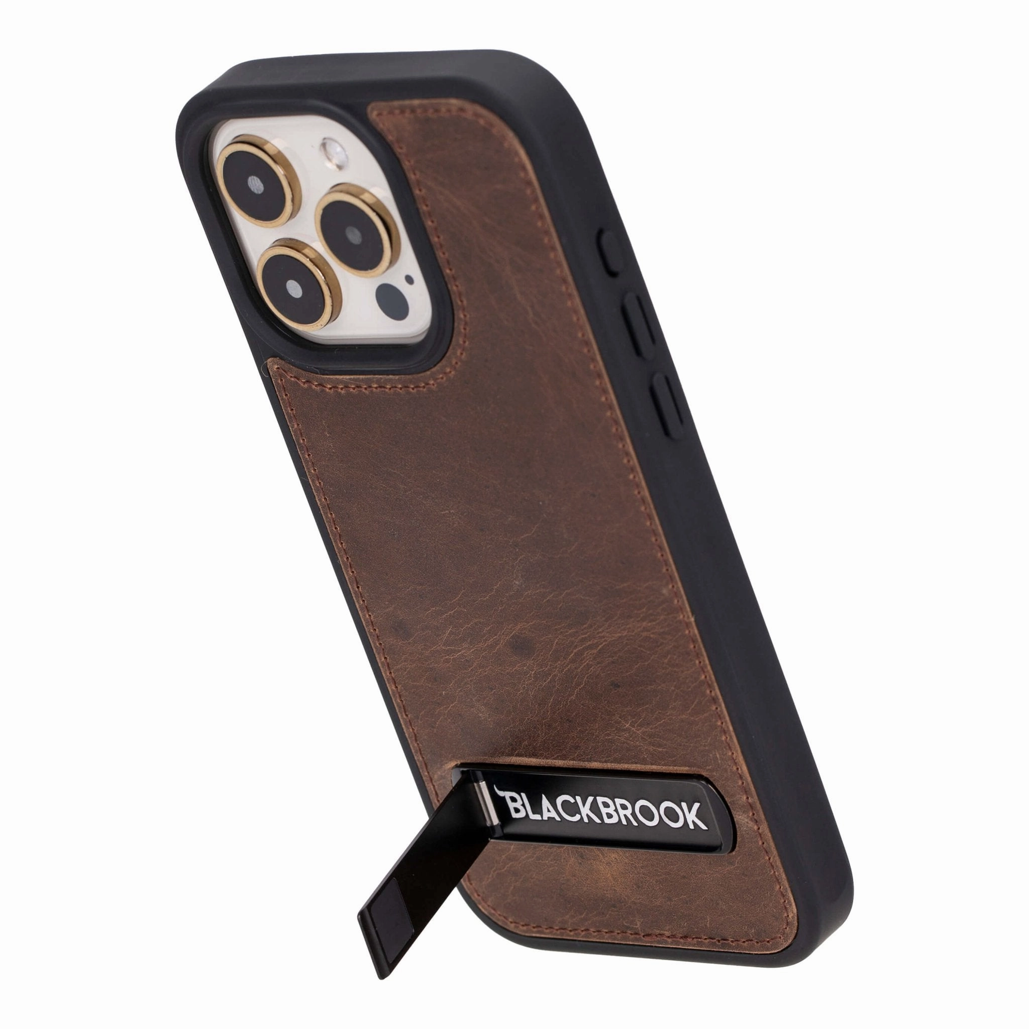 Soft Protection Reed Leather Snap?On Case with Stand ?C iPhone 15 Pro Max, Distressed Coffee