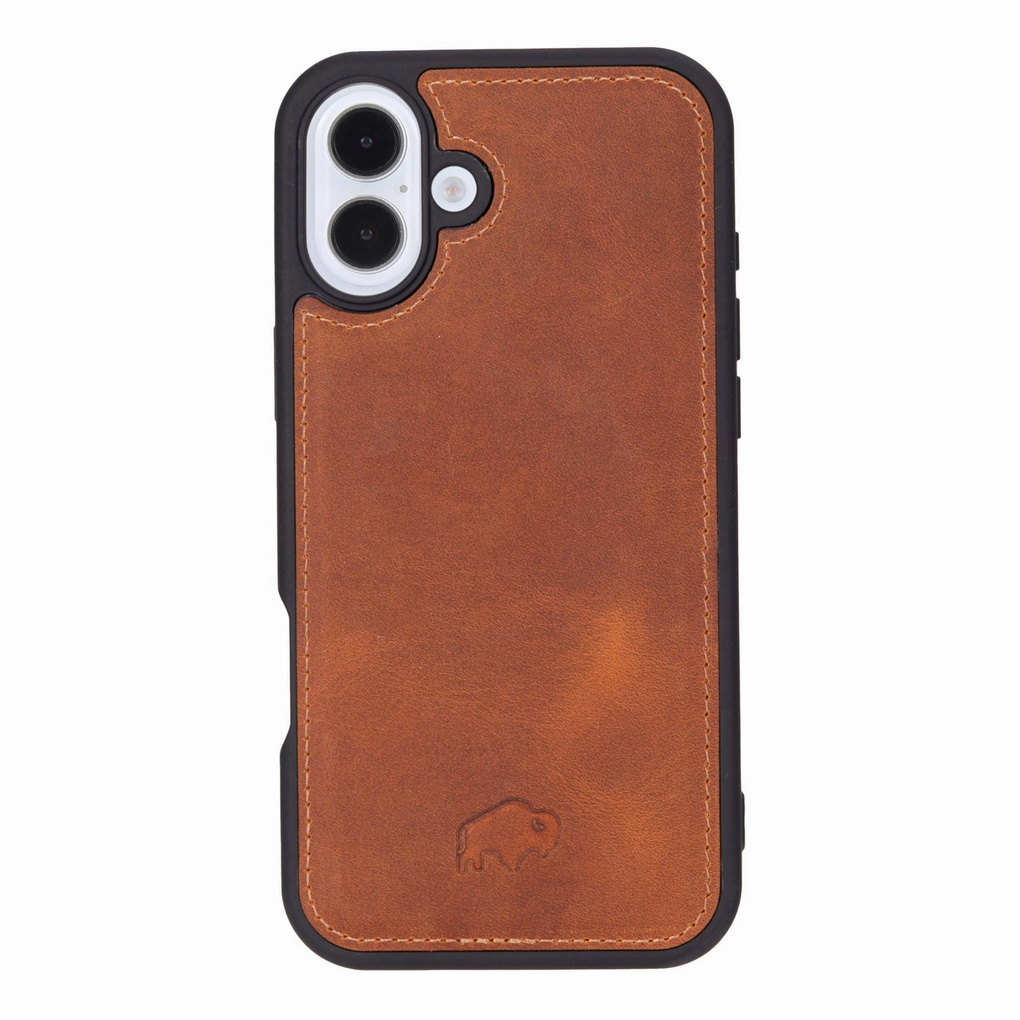 Rugged Frame Design Modern York MagSafe Leather Case ?C iPhone 16 Plus, Golden Brown