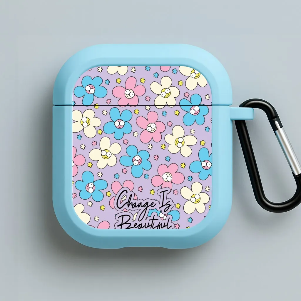 Happy Flowers Pattern AirPods Case matte anti dust coating vivid soft pastel silicone shell
