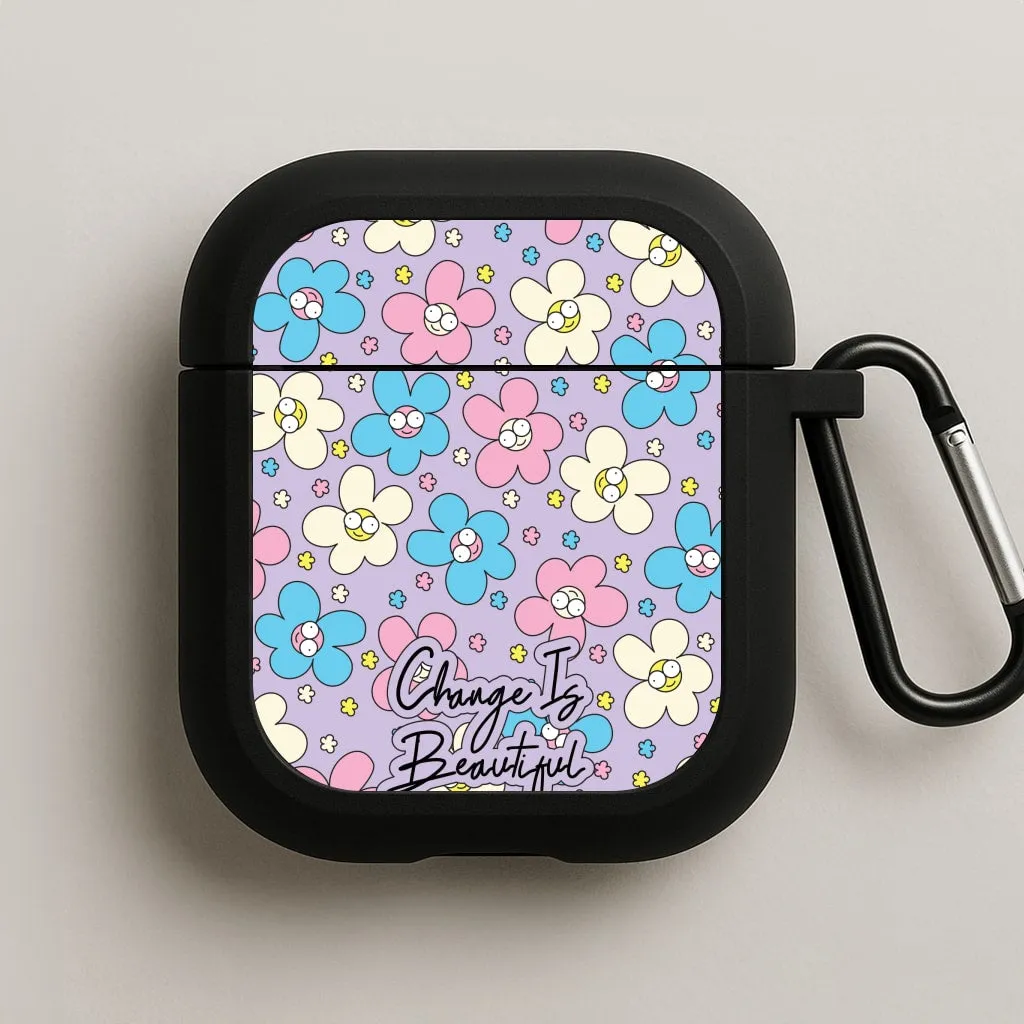 Happy Flowers Pattern AirPods Case Stylish Travel Holder