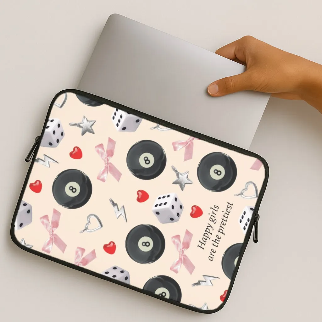 Happy Girls Are The Prettiest Pattern Laptop Sleeve Elegant Design Layer Wireless Compatible